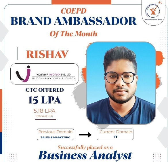 COEPD success story: Rishav — Vidarbha Infotech · 15 LPA