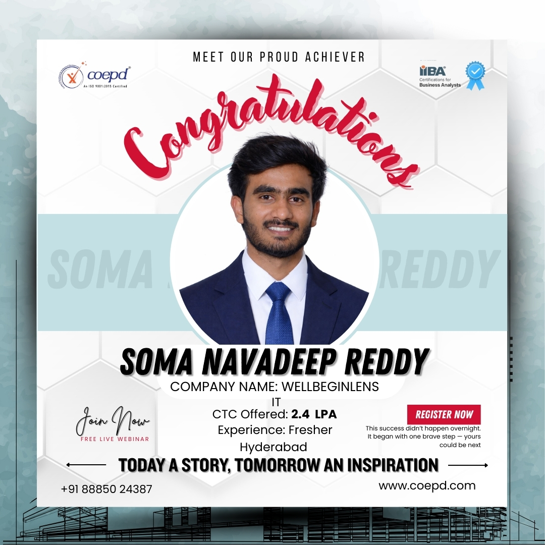 COEPD success story: Soma Navadeep Reddy — Wellbeginlens · 2.4 LPA