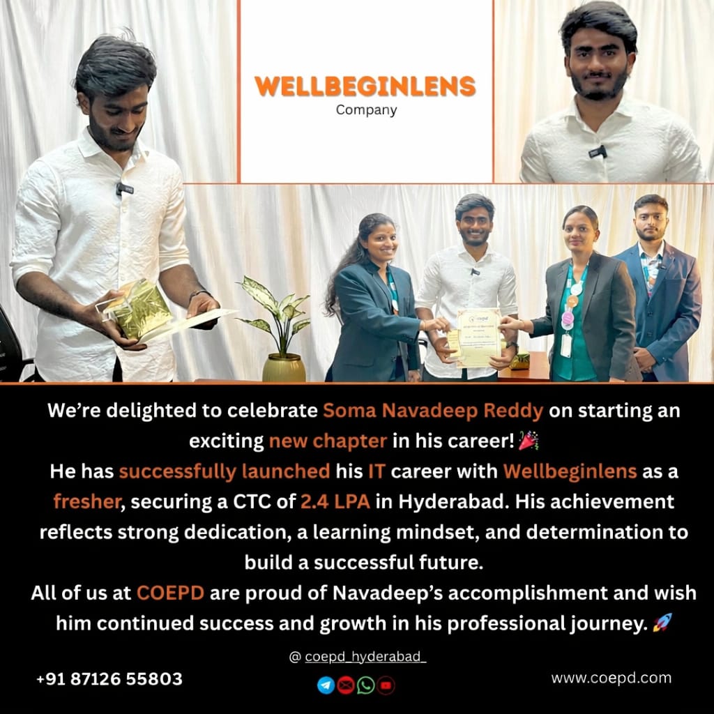COEPD success story: Soma Navadeep Reddy — Wellbeginlens · Fresher placement