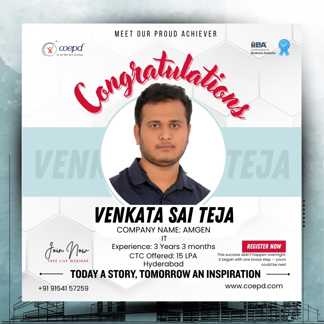 COEPD success story: Venkata Sai Teja — Amgen · 15 LPA
