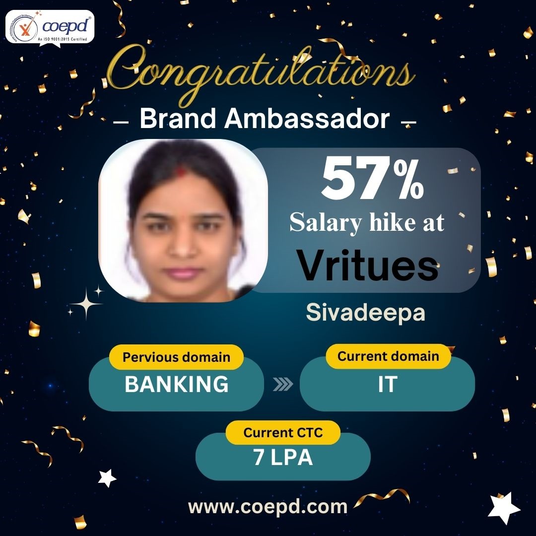 COEPD success story: Sivadeepa — Virtues · 57% salary hike