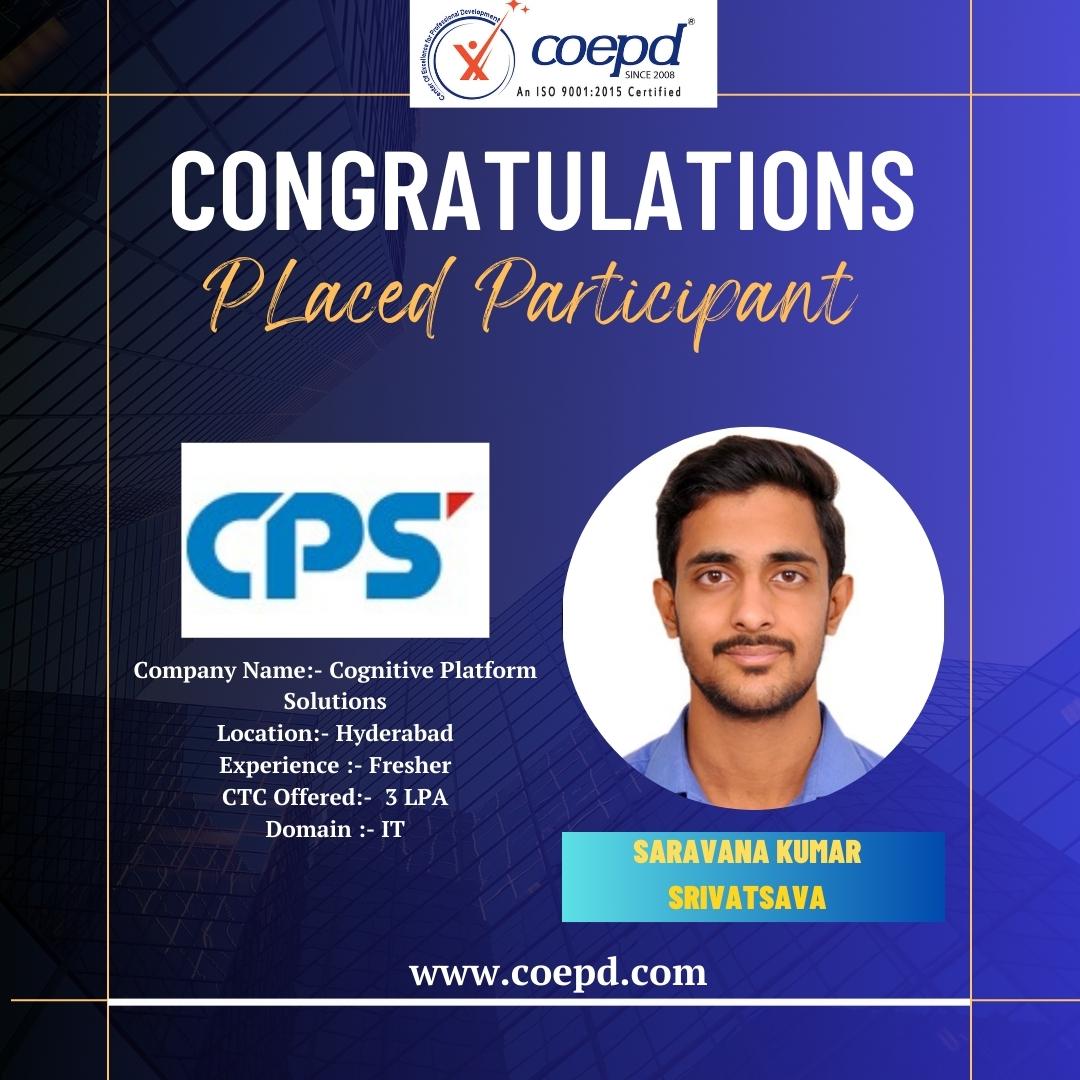 COEPD success story: Saravana Kumar Srivatsaya — Cognitive Platform Solutions · 3 LPA