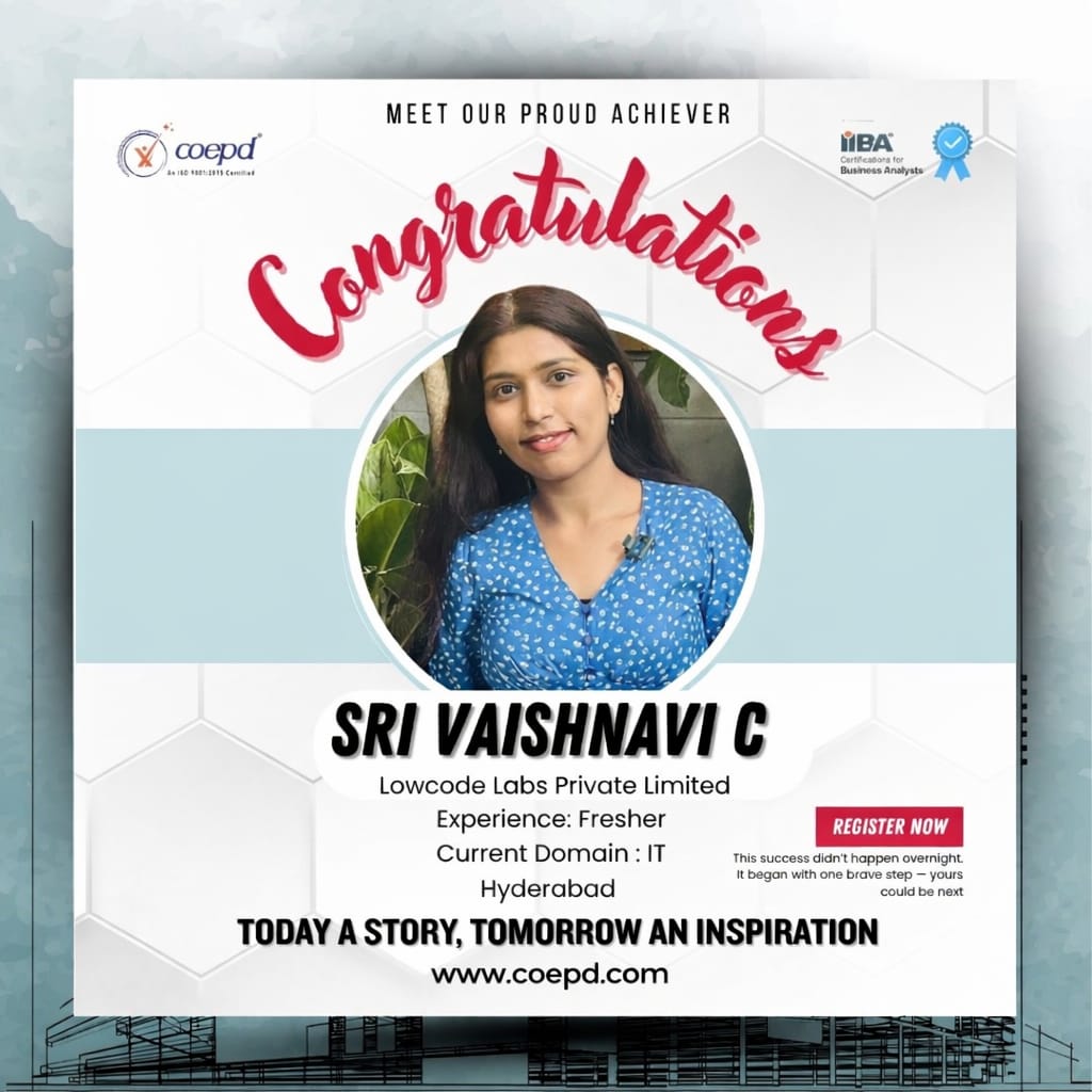 COEPD success story: Sri Vaishnavi C — Lowcode Labs · Business Analyst