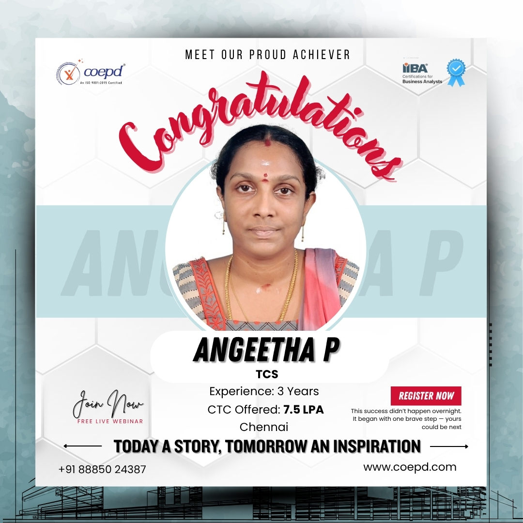 COEPD success story: Angeetha P — TCS · 7.5 LPA