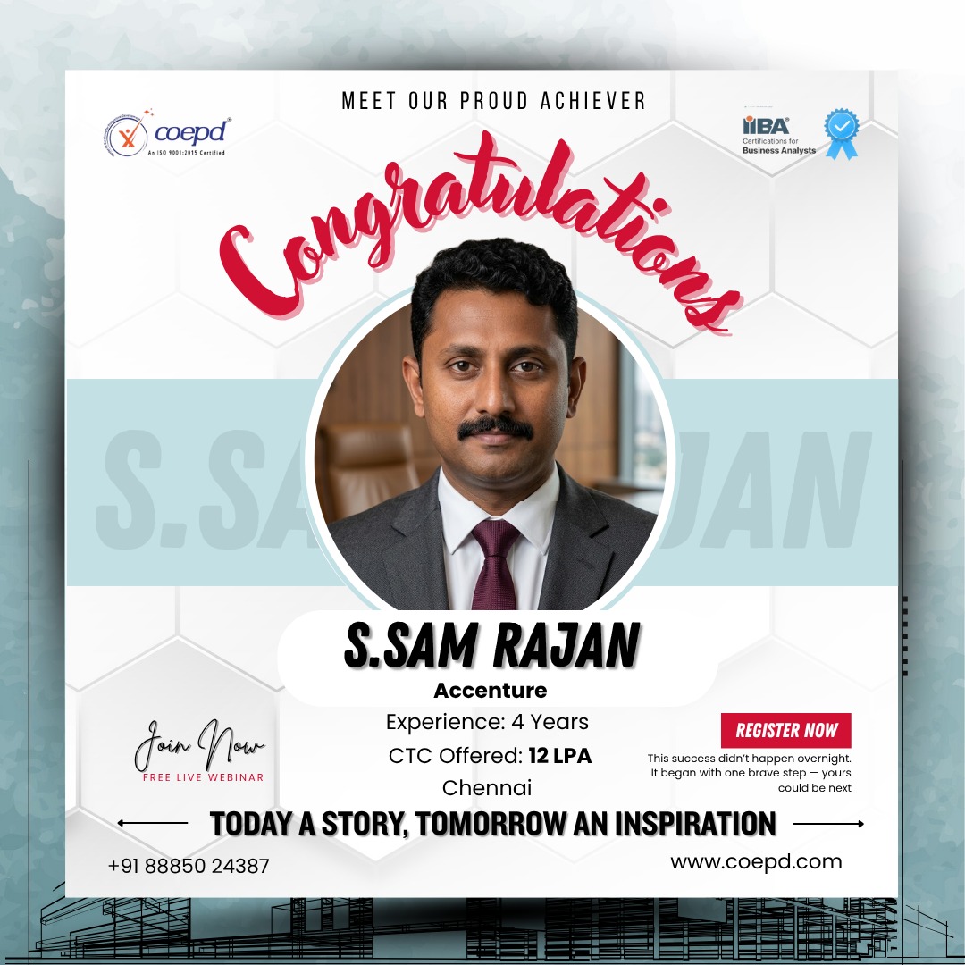 COEPD success story: S. Sam Rajan — Accenture · 12 LPA