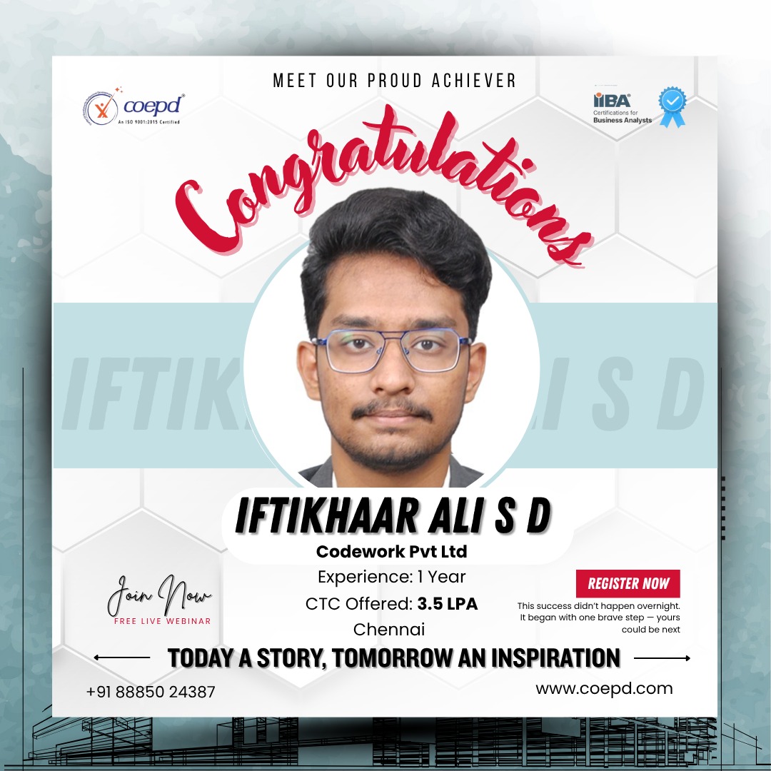 COEPD success story: Iftikhaar Ali S D — Codework Pvt Ltd · 3.5 LPA
