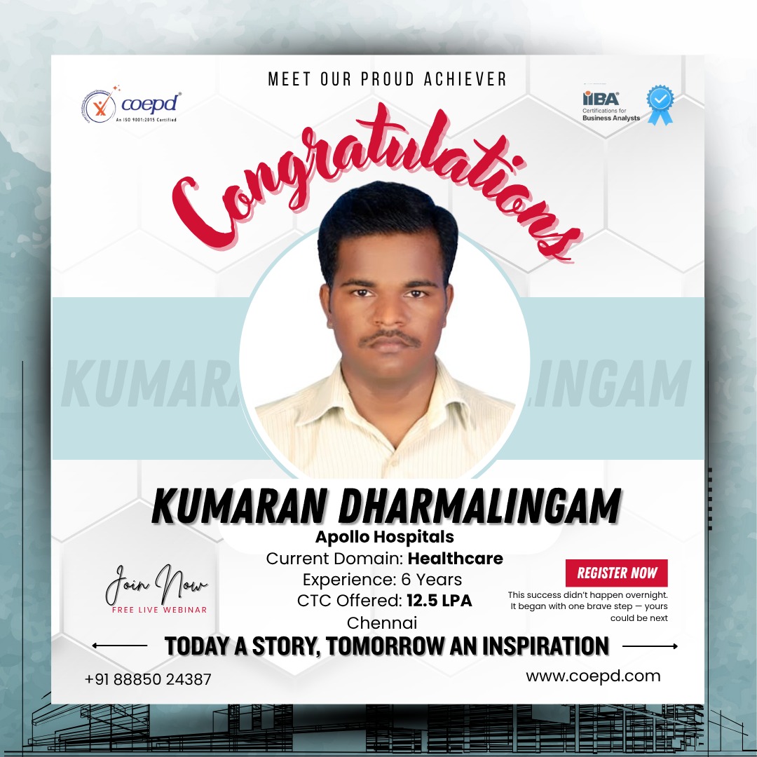 COEPD success story: Kumaran Dharmalingam — Apollo Hospitals · 12.5 LPA